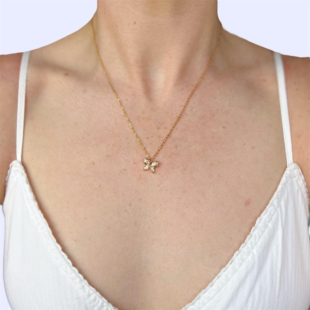 Gold Plated Cubic Zirconium Butterfly Pendant Necklace 🦋
